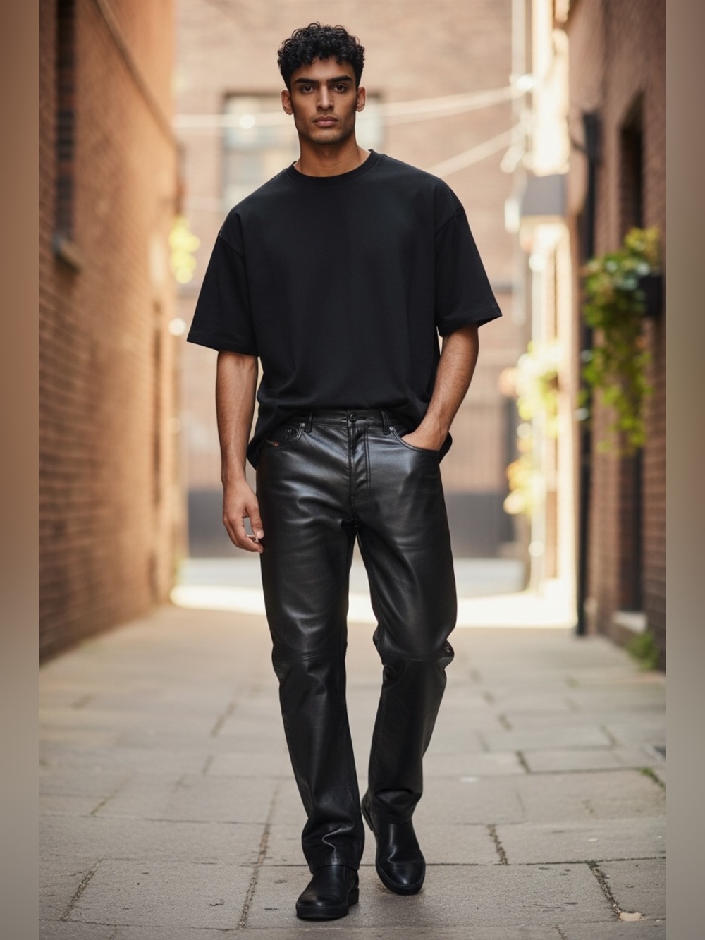 Diesel Men’s Black Leather Jeans